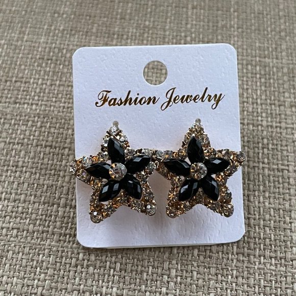 Women Earrings Fashion Black/Gold Tone Fashion Jewelry Crystals Accent - Picture 2 of 12